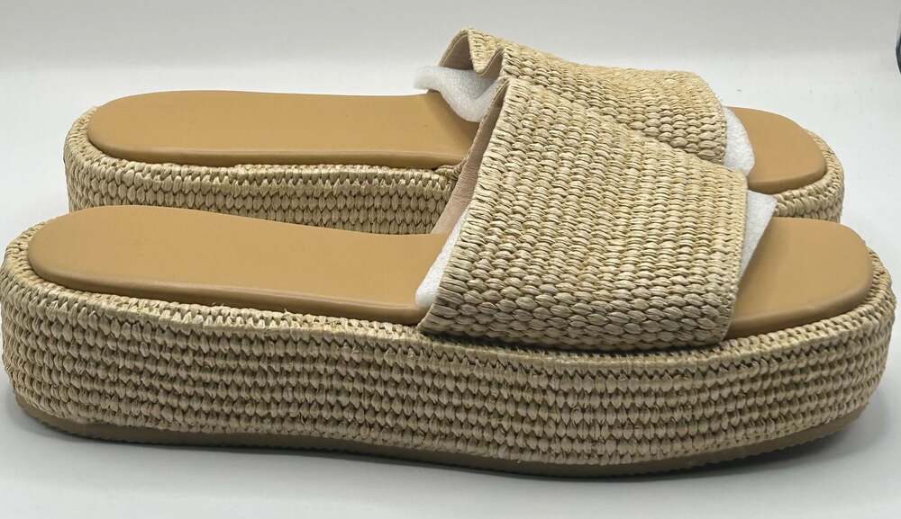 Woven Raffia Platform Slide Sandals Size 10 - Picture 2 of 5